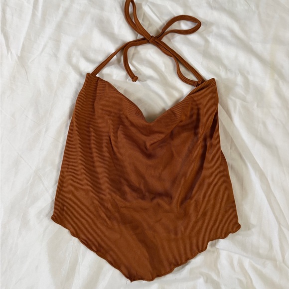 SHEIN Rust Ribbed Halter Top - Picture 2 of 5